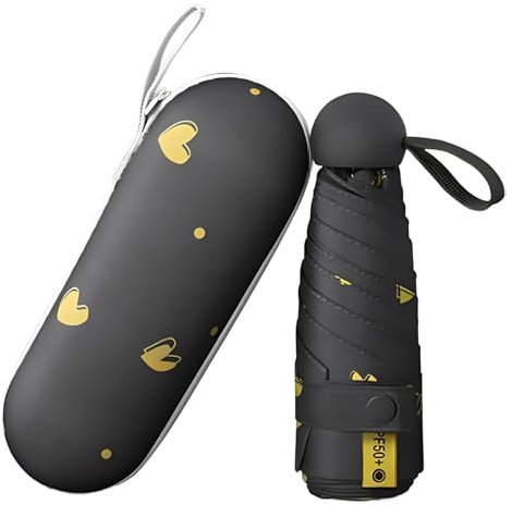 LHLZNB Mini and Compact Folding Umbrella, UV Protection, Windproof, Lightweight, Equipped with Storage Bag, Sun Umbrella (Black)
