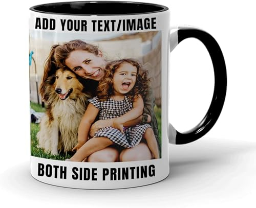 EKAM Personalised Collage Mug, Custom Gift Cup 11oz, Birthday for Mum Dad Friend, Sister Brother Grandparents (Black)