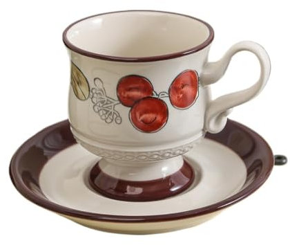 Tasse à Café En CéRamique Ensemble tasse à café et soucoupe en céramique, tasse à thé rétro française de l'après-midi, tasse à thé aux fleurs, tasse, tasse d'art Latte Tasse En CéRamique(A)