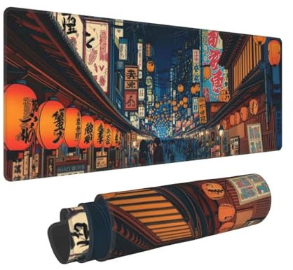 Grand Tapis de Souris de Jeu 1200x600x3mm Multifonction Mouse Pad, avec Bords Cousus, Base en Caoutchouc Naturel antidérapant Tapis de Clavier Vue de la Rue Tokyo Tapis de Bureau pour Gamer E-129