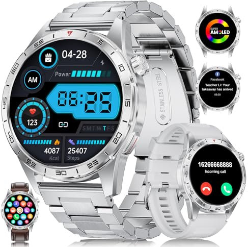 ESFOE Reloj Inteligente Hombre con 3 Correas, 1.43'' AMOLED Smartwatch Hombre con Llamadas para Android iOS, IP68 Impermeable 120+ Modos Deportivos Fitness Watch con Monitor de Ritmo Cardíaco/Sueño