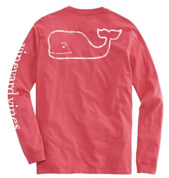 Vineyard Vines Men's Long-Sleeve Vintage Whale Pocket Tee, Sailors Red, Large