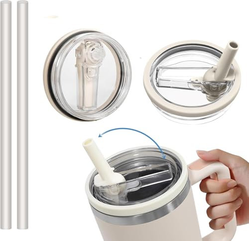 Farnirvana 2 Stück Ersatzdeckel Für 40oz Becher, Stanley Cup Deckel, Wiederverwendbarer Auslaufsichere und Staubdichte Tumbler Abdeckungen Becher Mit Flip Straw für Stanley Cup Zubehör (Weiß)