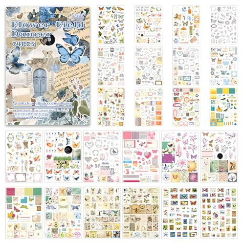 948 Stück/24 Blatt Scrapbooking Sticker Set Pflanzen Scrapbooking Aufkleber Scrapbook Stickers Scrapbooking Zubehör Aufkleber für Journaling Fotoalbum Sammelalbum Kalender Notizbuch