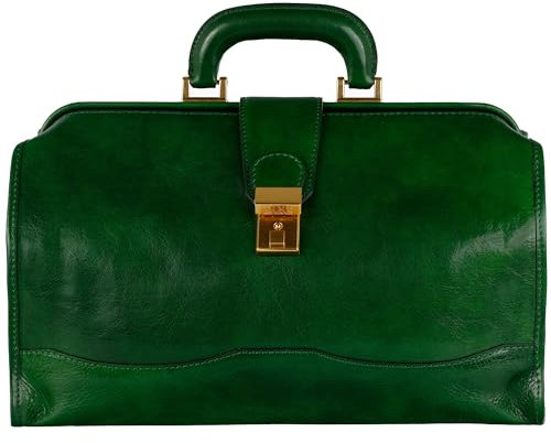 Time Resistance Arzttasche aus Leder – Lederhandtasche im Vintage-Stil – Aktentasche aus Leder für Damen und Herren (Grün)