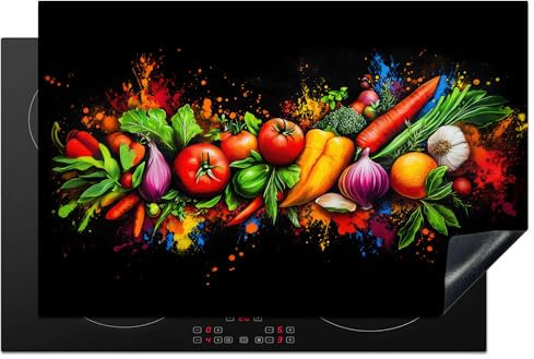 KitchenYeah© Herdabdeckplatte 80x52 cm Einteilig Induktionsmatte Küche Abdeckung Ceranfeld Herd Abdeckplatte Deko Vinyl Matte Aufrollbar Gemüse - Lebensmittel - Kräuter - Graffiti - Kochen