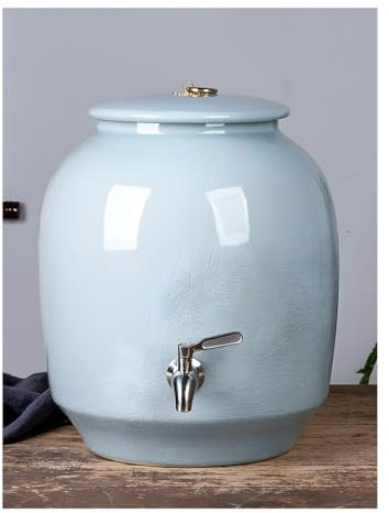 GRRICEPL Terracotta Water Pot With Lid, Sports Porcelain Ceramic Crock Water Dispenser, Water Storage Tank, with Base(Multi-colored/B,25L)