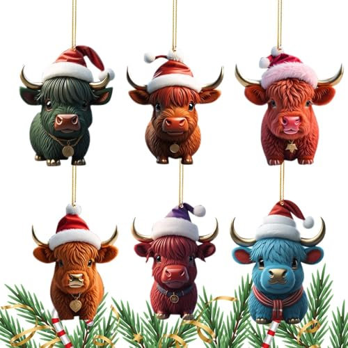 12 Stück 2D Flache Acryl Weihnachtsbaumschmuck Kuh - 8Cm Weihnachtsanhänger Kuh,Weihnachtsbaum Anhänger Kuh,Weihnachtsbaum Deko Kuh,Kuh Anhänger Christbaumschmuck,Kuh Christbaumschmuck,