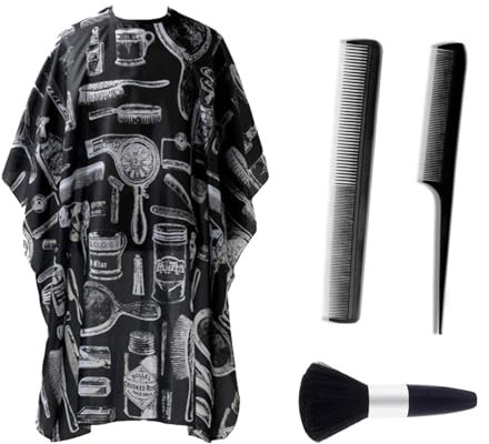 QSZHSL 4 Pcs Cape de Coiffure, Robe de Coiffure Professionnelle avec Brosse Plumeau de Cou, Accessoires de Coiffure, Peigne pour Coupes, Tablier Coiffure, pour Salon Barbier Coiffeurs (4 Pcs)