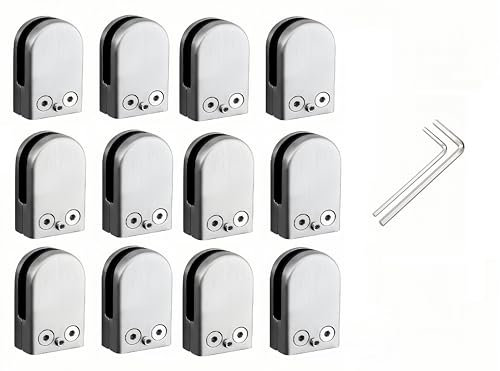 4/8/12 pcs Glass Clamps, 6-8-10-12mm Mounting Brackets Round Glass Clips Holder 304 Stainless Steel Bracket Flat Back for Balustrade Staircase Handrail(12pcs(8-10mm))