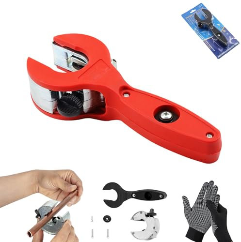 Tagliatubi a cricchetto, taglierina portatile per tubi in rame, tagliatubi da 1/4 a 7/8, taglierina compatta 2 in 1, taglierina compatta per tubi di rame, PVC, PPR, tubi in plastica (rosso)