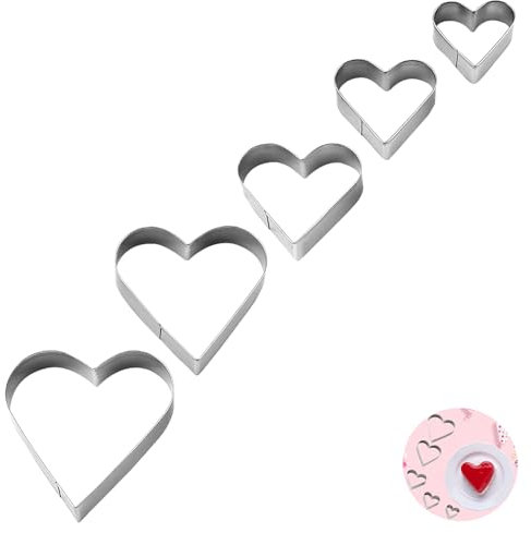 Cookie Cutters Heart Set, Stainless Steel Cookie Cutters, Silver Heart Cutter,Set of 5 Cutters Use with Cookie and Biscuit Dough, Pastry, for Valentine's Day,Easter Cupcake,Pastry