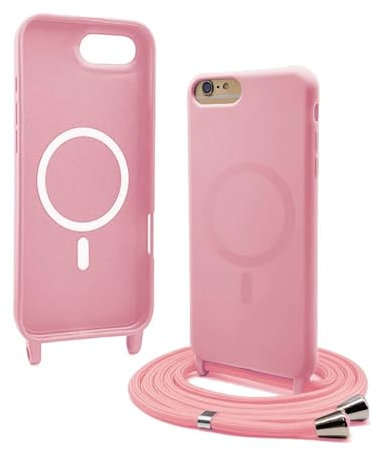 Bigcousin Funda Magnética con Cuerda Compatible con iPhone 8 Plus/7 Plus,Compatible con Magsafe,Silicona Caso con Correa Colgante Ajustable Collar Correa de Cuello Cadena Cordón,Rosa