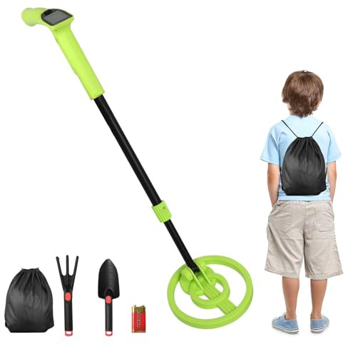 Metalldetektor Kinder, Hochempfindlicher Kinder Metalldetektoren mit LCD-Display, Höheneinstellbar Leichte Metalldetektor für Kinder, mit Schaufel, Rake und Rucksack, für Anfänger, Junior