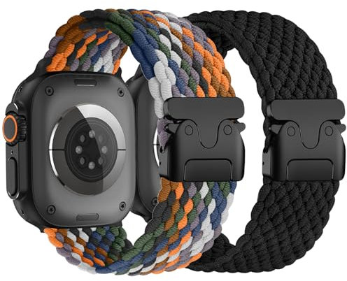 Pulsera Trenzada Compatibles con Apple Watch Correa Ultra 2/Ultra 49mm 46mm 45mm 44mm Hombre Mujer, Cierre Estilo Paracaídas Correas Deportiva Tejido de Nylon Para iWatch Series 10 SE 9 8 7 6 5 4