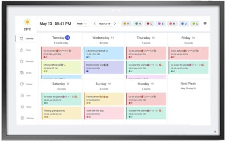 15,6 Smart WiFi Familienkalender & Aufgabenplaner - HD Touchscreen-Wand-/Tischdisplay mit Sync, Erinnerungen & Essensplanung für Zuhause/Büro