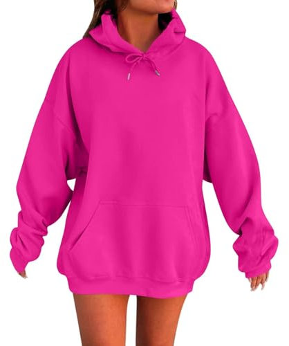Couawaticy sweatshirts for women uk Ladies Oversized Hoodies Pullover Long Sleeve Sweatshirt Autumn Winter Thermal Fleece Tops with Pockets S-XL Hot Pink 5XL