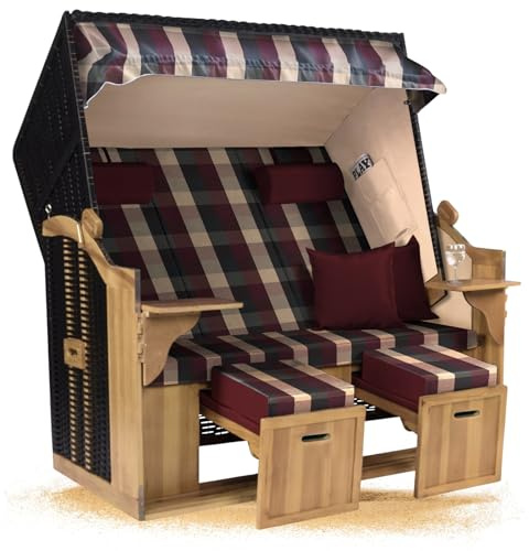 Strandkorb Hanse Ostsee XXL 2,5 Sitzer Volllieger schwarz 150cm breit, ideal für Garten, Terrasse und Balkon