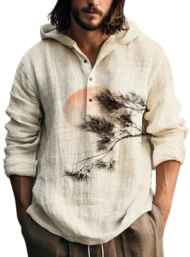 Uwdiohq Chemisette Homme Manche Courte Style Rétro Japonais, Demi-Patte De Boutonnage, Campagnard, Haut en Coton Chemise Lin 4XL Été Vetement Ete Anti UV Femme Jean Ubas Plage 3 Rabats Western