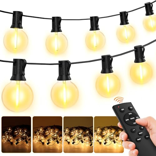 MAGGIFT Garden Lights Mains Powered, 100FT/30M Super Bright Dimmable Outside Lights with G40 LED Shatterproof Bulbs/Remote/Timer/3 Modes, Waterproof Outdoor String Light for Patio Backyard Decor