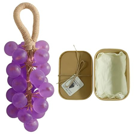 Grape Soap on a Rope - Handmade Crystal Essential Oil Bar, Moisturizing Hanging Body Wash for Bathroom Sink Decor, Gentle Cleansing Decorative Gift for Women & Men (1 Pack) (Purple)