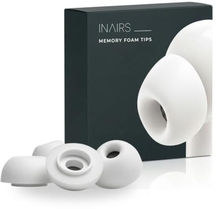 INAIRS Memory-Foam Tips – kompatibel mit Apple AirPods Pro (1. & 2. Gen.) – 3 Paar Aufsätze, Test-Pack S/M/L, Weiß – Ohreinsätze für Komfort & sicheren Halt