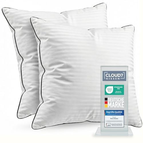Blumtal Premium Kopfkissen 80x80 cm 2er Set - Ultra anpassbare Nanofaser-Füllung - Kissen 80x80 2er Set + Paspelierung & Reißverschluss - Oeko-Tex zert. Kopfkissen Seitenschläfer & Rückenschläfer