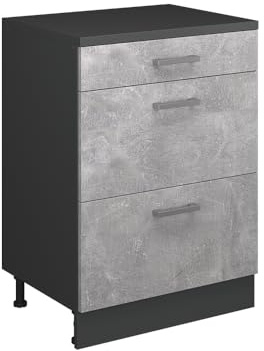 Vicco Erweiterungskommode Rion, Beton/Anthrazit, 60 x 46 cm ohne Schräge mit 3 Schubladen, kombinierbar mit Rion Dachschrägenschränken und Schrankmodulen
