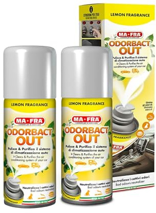 Ma-Fra Odorbact Out Lemon Fragrance 2 Pezzi – Purificante Climatizzatore Auto e Abitacolo | Elimina Cattivi Odori, Fumo e Muffa | Igienizzante Interni Auto a Lunga Durata