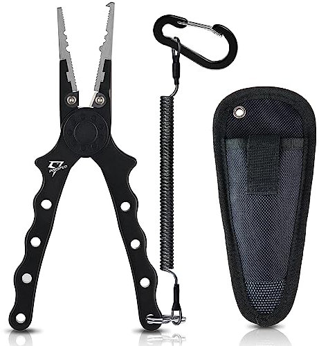 Piscifun Fishing Pliers Aluminium Hook Remover Braid Cutters Split Ring Pliers 7-1/10Inch (Black 7.1 Pliers)