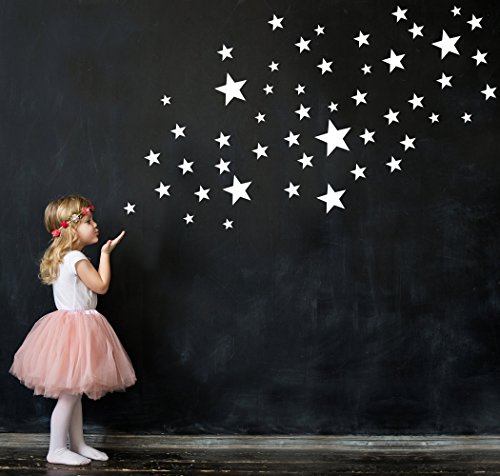 ELES VIDA - 50 Sterne Wandtattoo fürs Kinderzimmer - Wandsticker Set - Pastell Farben, Baby Sternenhimmel zum Kleben Wandaufkleber Sticker Wanddeko - Kleinkinder, Auch für Rauhfaser, Weiß
