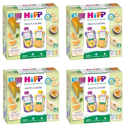 HiPP - Smoothies - Multipack 3 Variétés dès 12 Mois - Gourdes - 8x120mL - Lot de 4
