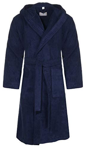 Class Home Collection Bademantel Damen & Herren mit Kapuze – 100% Baumwolle Frottee, weich, saugstark & lang – Unisex Morgenmantel für Spa & Zuhause – OEKO-TEX zertifiziert Navy Gr. L