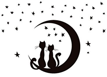 VOSAREA Wand- -Aufkleber entfernbare Wandtattoo Katzen sitzen auf dem Mond für Raumdekoration