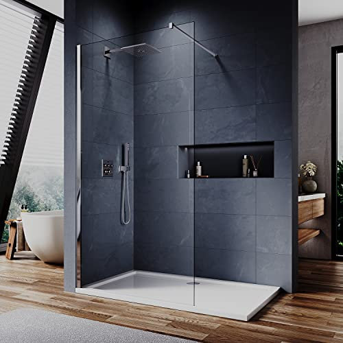 ELEGANT 700mm Walk in Shower Door Enclosure Frameless 6mm Safety Shower Glass with Aluminium Support Bar