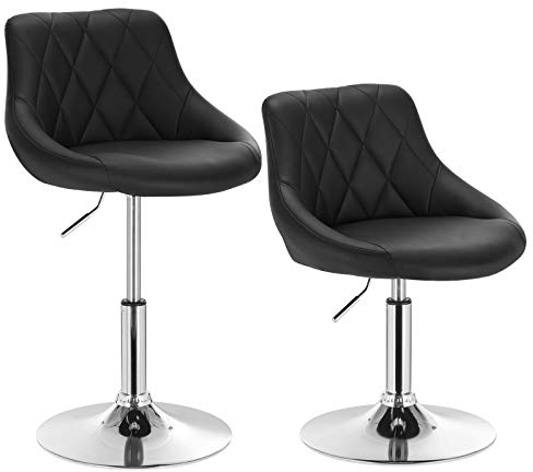 WOLTU Schminktisch Stuhl Hocker, Bequemer Schminkstuhl aus Kunstleder mit Lehne, Höhenverstellbar, 360° Drehbar, für Schlafzimmer, Esszimmer, Küche, Schwarz, BH241sz-2