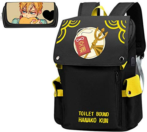 WANHONGYUE Toilet-Bound Hanako-kun Anime Cosplay Schultasche Schulrucksack 15,6 Zoll Laptop Rucksack mit USB-Ladeanschluss + Mäppchen / 2