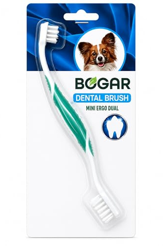 bogar, Bogadent UBO0719 Ergo Dual Brush Mini, Zahnbürste Hund, Hundezahnbürste mit 2 Bürstenköpfen, Hundezubehör für kleine Hunde, Zahnhygiene für Ihren Hund, Zahnsteinentferner Hund, 1 Packung
