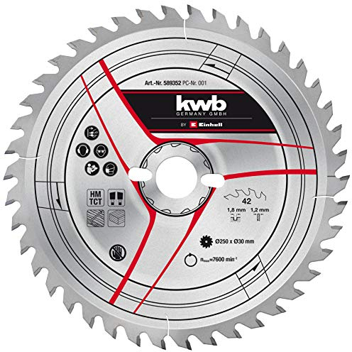 Original Einhell Circular Saw Blade 250 x 30 mm (Saw Accessories, Diameter 250 mm, Intake 30 mm, 42 Set Teeth, Cutting Width 1.8 mm, for Pull Cap Mitre Saws)