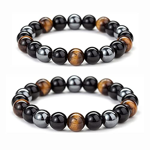 xlwen 2 pieces black obsidian bracelet, natural stone bracelet, fitness bracelet, crystal bracelet, adjustable obsidian, unisex bracelet, obsidian bracelet