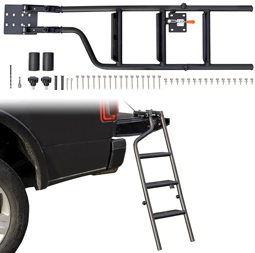 POKIAUTO Faltbare Pickup-Leiter für Heckklappe, schnelle einfache Installation und bequeme Nutzung, Trittleiter mit Verriegelung, universell passend für Pickup-LKW-Zubehör