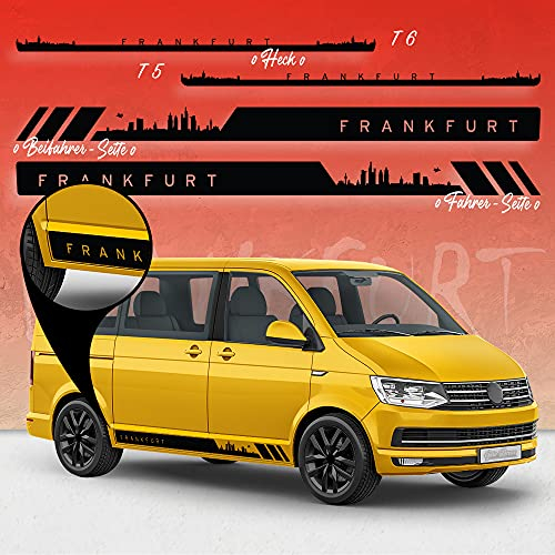 Auto-Dress Seitenstreifen Aufkleber Set/Dekor passend für VW T4, T5 & T6 Bus - Motiv: Skyline Stadt Frankfurt Racing (163 Mid Green, Kurzer Radstand)