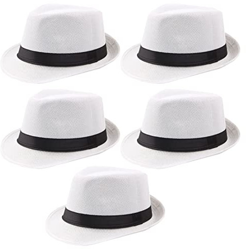 Ultrafun Fedora Sonnenhut, kurze Krempe, klassisch, Sommer, Strand, Sonnenhut, Panama-Kappe für Männer und Frauen, Größe M, L, 5 Stück, 5er-Pack, Weiß, Einheitsgröße