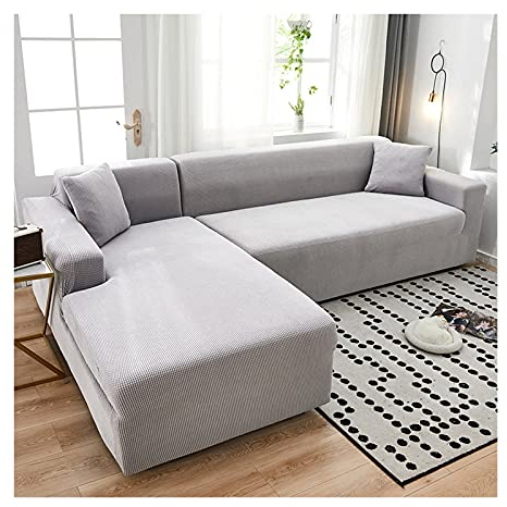 Daesar Überwurf für Sofa Elastisch 190-230 + 235-300, Couch Überzug Eckcouch 3 Sitzer + 4 Sitzer Modern Hellgrau Sofabezug L Form 2er Set Wasserdicht