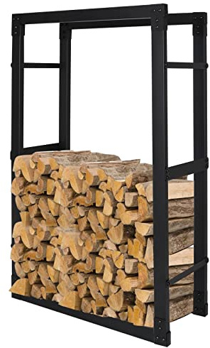 Fiqops Kaminholzregal aus Stahl Brennholzregal, Kaminholzständer In Matt Schwarzem Design, Stabiles Metall-Gestell, Größe:25x80x150 cm