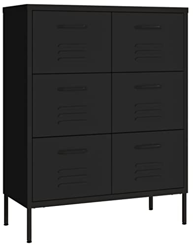 vidaXL Schubladenschrank mit 6 Schubladen Sideboard Kommode Anrichte Schrank Beistellschrank Mehrzweckschrank Schwarz 80x35x101,5cm Stahl