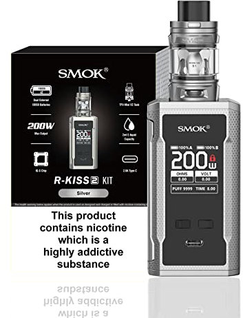 SMOK R KISS 2 Vaping Kit, Ergonomic and Stylish Design, 1.3-inch TFT Color Display, Fast 2A Type-C Charging, Powered by Dual I8650 (Not Included), 2mL, E Cigarettes, SMOK Vaping, No Nicotine (Silver)