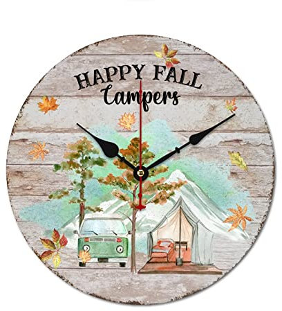 Campeggio - Happy Fall Campers Orologi Rustico Stile Country Casa Decorativo Orologio da Parete Glamping Accessori per Campeggio Funning Camper 38 x 38 cm