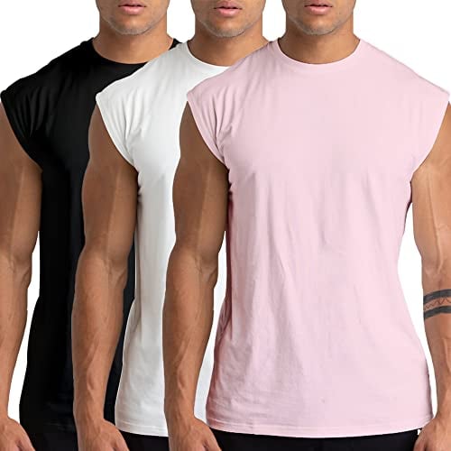 Holure 3 Pack Men's Gym Tank Tops Workout Sleeveless T-Shirts Athletic Muscle Tank Training Bodybuilding Shirts Black/White/Pink 01-XL