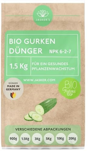 Bio Gurkendünger Langzeit 1.5 Kg - 100% Bio-Dünger mit Vinasse & viel Kalium - Organischer Biodünger für Gurken & Zucchini - Dünger für Gurken - Bio Gurken und Zucchini Dünger - Hochbeetdünger